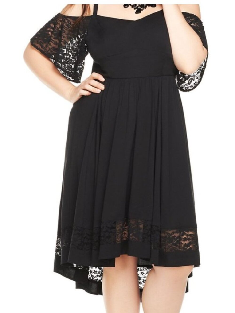Gently Used - Torrid Size 4 Cold Shoulder Dress with Lace Sleeves